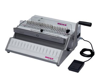 Renz – ECO 360 Comfort Plus // Electric 2:1 wire comb binding machine. 360 mm working width. Binds up to 340 sheets. QSA function for quick deactivation of punching pins.